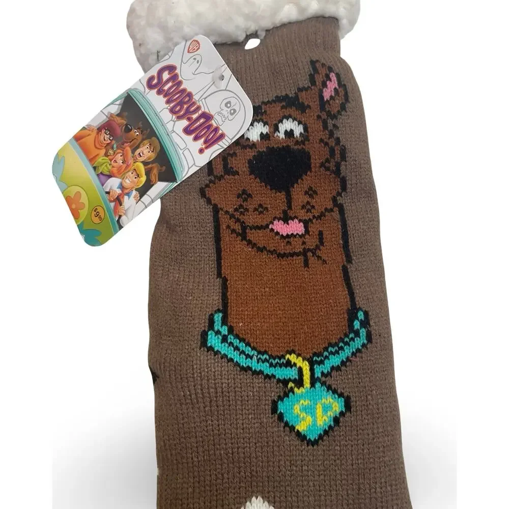 Scooby-Doo Sherpa Lined Slipper Socks Brown Teal Collar Dog Bones NWT One Size